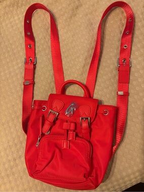 Glam-Aholic Lifestyle Red Nylon Mini Backpack with Buckles & Adjustable Straps